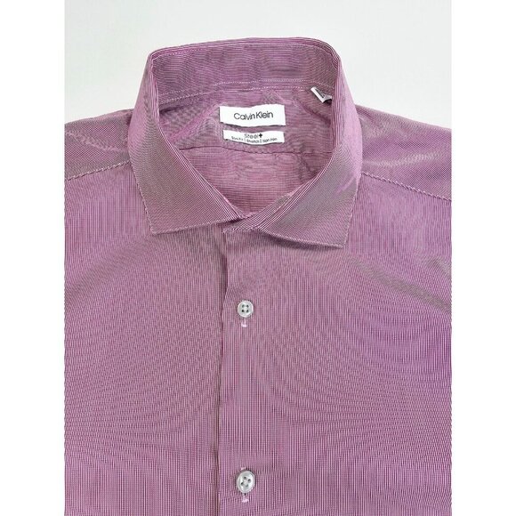 Calvin Klein Steel + Slim Fit Stretch Non Iron Size 16.5 34-35 L Red White Strip - Picture 1 of 11